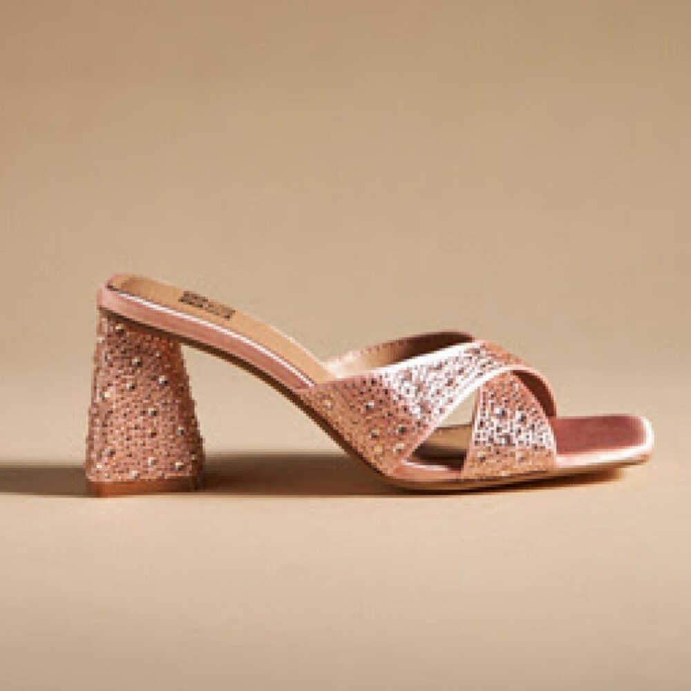Bibi Lou Light Pink Satin and Rhinestone Heel Slides